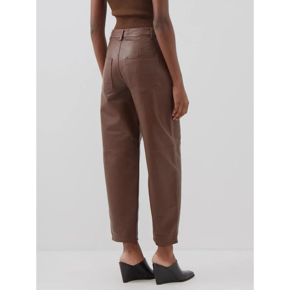 $1460 Wandler Women's Brown Chamomile Barrel-Leg Leather Pants Size S - Picture 2 of 7